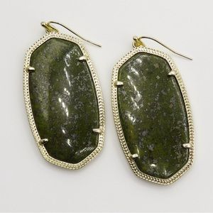 Kendra Scott Danielle Olive Epidote Gold Tone Statement Earrings